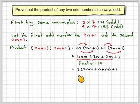 the product of two odd numbers|Proving That The Product Of Two Different Odd Integers Is Odd.